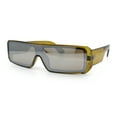 thumbnail image 4 of Bold Narrow Rectangle Shield Inset Lens 80s Robotic Plastic Sunglasses Green - Silver Mirror, 4 of 8