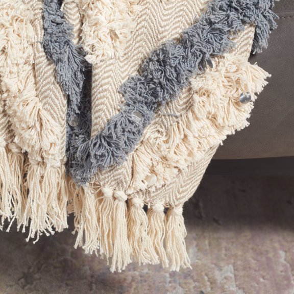 SAFAVIEH Lila Grace Fringe Throw Blanket Grey / Beige