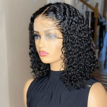 LHWEN Women's Short Curly Wig with Golden Headband High Temperature Synthetic Fiber Black Brown Blonde Mix Adjustable Cap Natural Looking Lace Front Comfortable Fit Suitable for Daily Wear Work