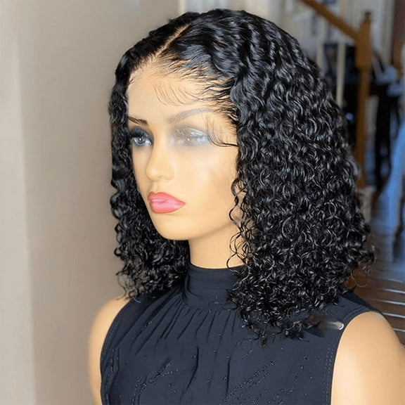 LHWEN Women's Short Curly Wig with Golden Headband High Temperature Synthetic Fiber Black Brown Blonde Mix Adjustable Cap Natural Looking Lace Front Comfortable Fit Suitable for Daily Wear Work