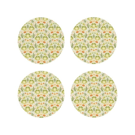 

Matuu Frogs And Botanical for Cup Coasters Set of 4 Leather Coasters Desk Coasters for Office Measures 4” x 4”-Round Shape