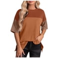 thumbnail image 1 of Qertyioot Chemises Plissées d'Été pour Femmes, Col Rond, Blouse Polyvalente à Manches Courtes, 1 of 9