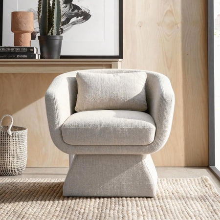 Modern Swivel Accent Chair with Armrest and Backrest, 360° Swivel Barrel Lounge Chair with Curved Back & Soft Cushioned Seat (Oatmeal)