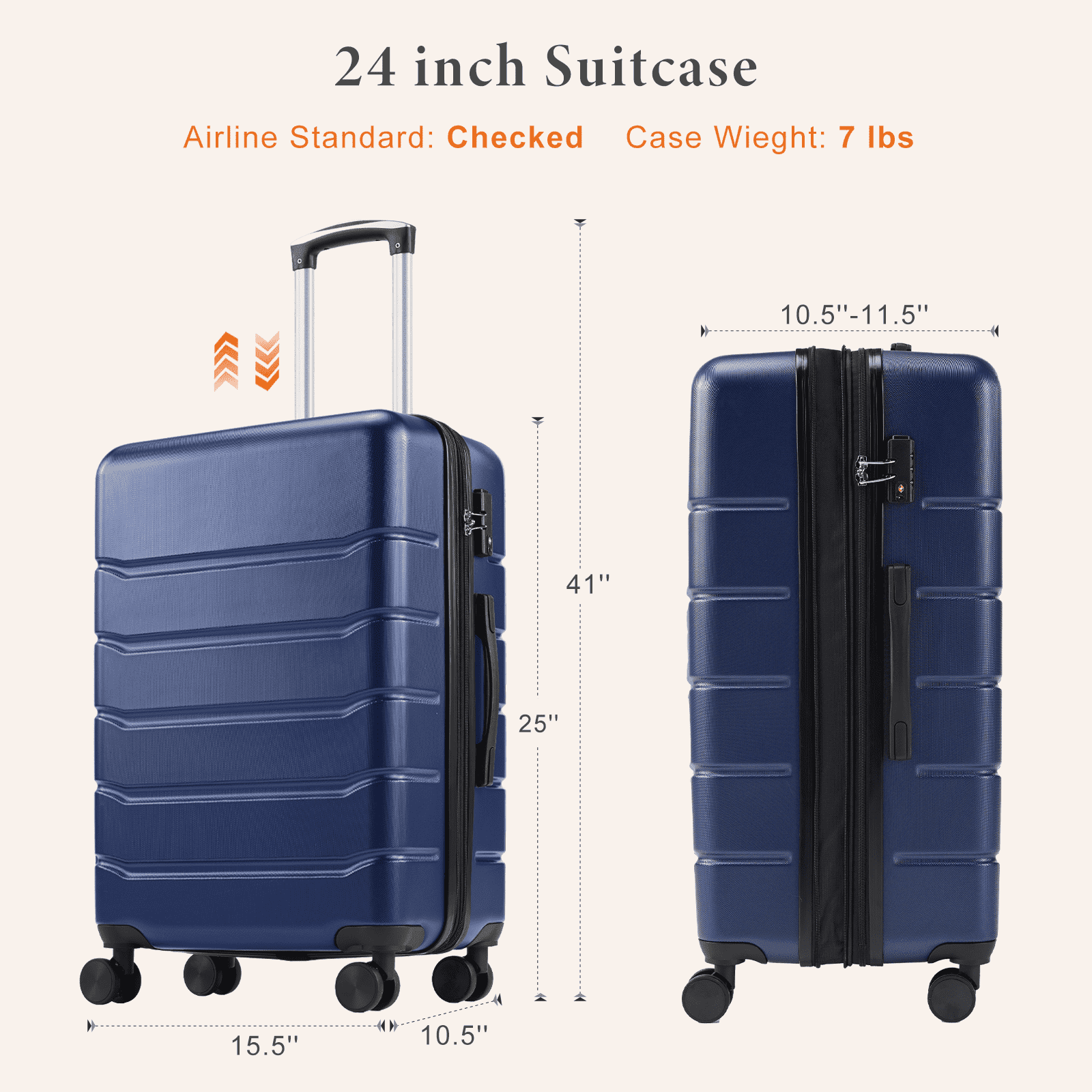 MAYEERTY 24" Expandable Hardside Luggage Spinner Wheels ABS TSA Lock Durable Lightweight Travel Suitcase Blue
