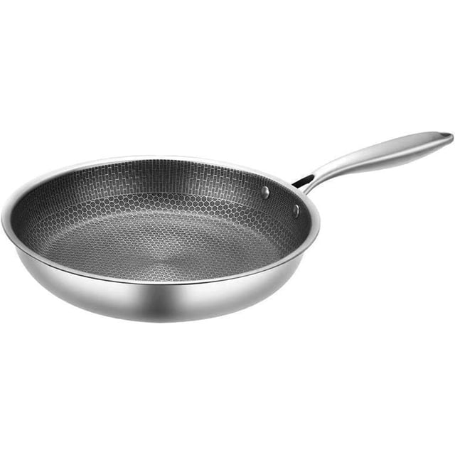 Accurateg Pans, Stainless Steel Hammered Pan Pro, Chinese Style Small Wok Non-stick Household Frying Pan Kitchenware, For Cooking, Heats Quickly, Cooks Evenly (10.23in)