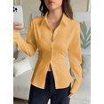 thumbnail image 5 of Women Button Up Shirt Long Sleeve Shirt V Neck Collared Blouse Aesthetic Work Tops Ginger Yellow L, 5 of 7