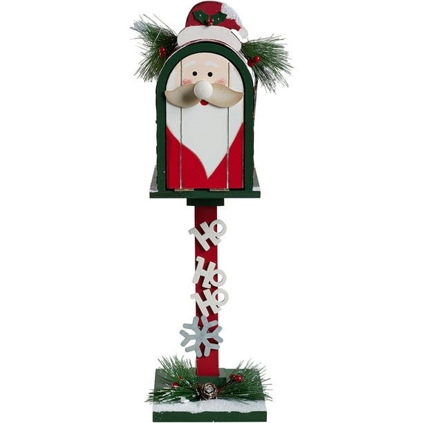 Holiday Time Red Green Rustic Wooden Santa Mailbox On Pole Decor Walmart Com Walmart Com