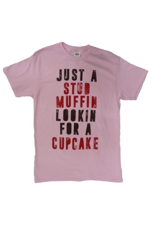 Mens Pink Just A Stud Muffin Looking For A Cupcake T-Shirt L