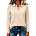 thumbnail image 2 of Polo Shirts For Women Long Sleeve Solid Color Collared Button Vintage Cute Fall Tops, S, 2 of 5