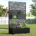 thumbnail image 3 of MAYEERTY 47*16*72" Outdoor Black Metal Planter Box with Trellis for Climbing Plants, Leafy & Parallel Pattern, 3 of 8