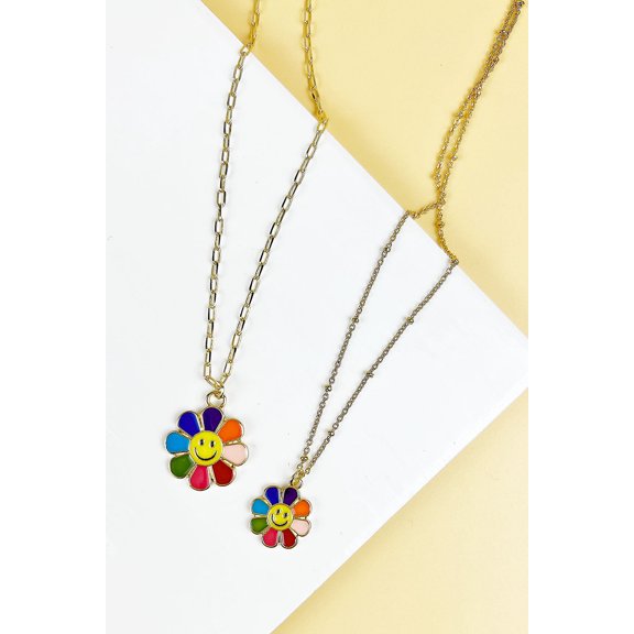 14" MINI FLOWER SMILEY FACE NECKLACE SET