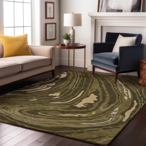 Addison Rugs Mayfield Premium Machine Washable Transitional Swirls Olive Rectangle Rug, 9' x 12'
