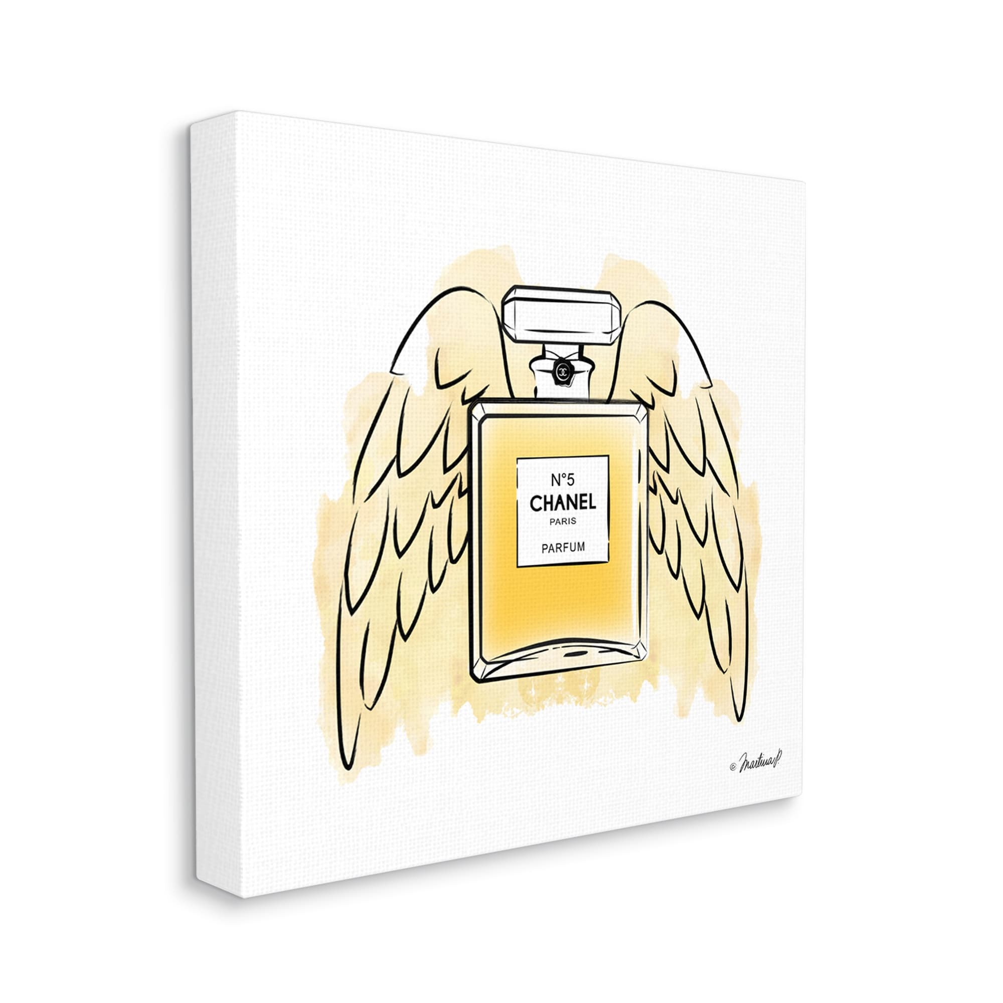 Stupell Industries Golden Glam Fashion Perfume Bottle Angel Wings, 24 x 24,Design by Martina Pavlova