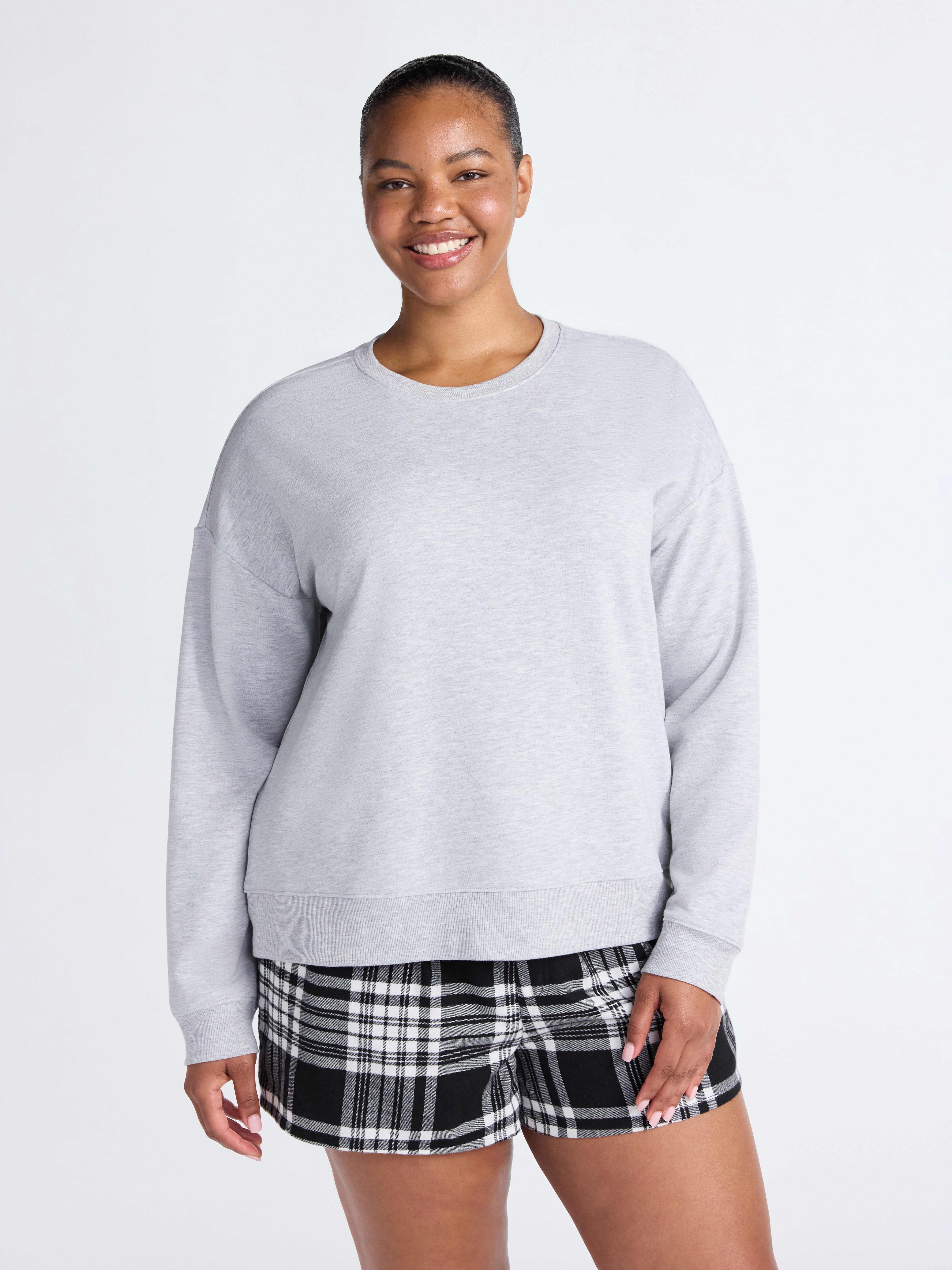 Joyspun Women's Fleece Drop Shoulder Sleep Top with Long Sleeves, Sizes XS-3X