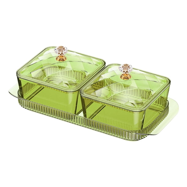 Plato para servir bocadillos de frutas secas, tarro de galletas, caja de almacenamiento de alimentos, multiusos, dividido 2 cuadrícula verde