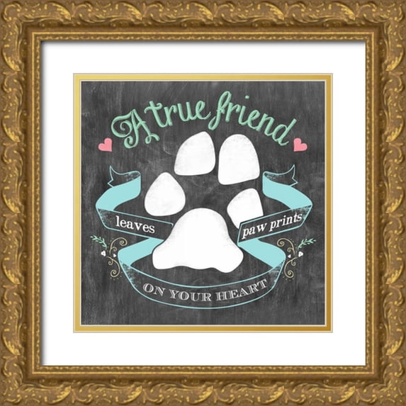 Longfellow Designs 12x12 Gold Ornate Wood Framed with Double Matting Museum Art Print Titled - Paw Prints