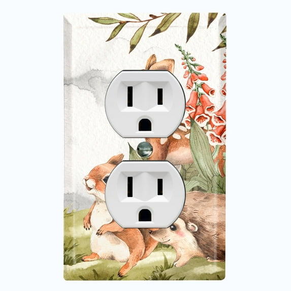 Metal Light Switch Plate Cover Forest Animals Deer Fox Bunny Squirrel ANM016