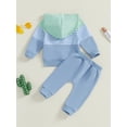 thumbnail image 5 of Baby Toddler Boy Autumn 2PCS Outfit 0 6 12 18 24 Months 2T 3T Long Sleeve Striped Hoodie Solid Color Drawstring Pants Clothing Sets, 5 of 9