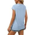thumbnail image 5 of Fanxing Women's Cap Sleeve Summer Tops Round Neck Solid Color T-Shirts with Side Slit Light Blue,XXL, 5 of 8