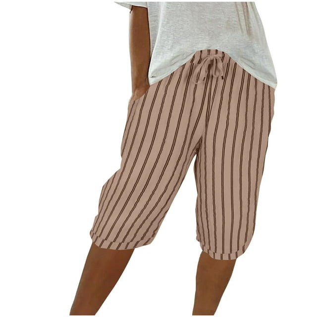 cfhntfmh Womens Summer Fashion Shorts Drawstring High Waisted Wide Leg Shorts with Pockets Striped Short Pant