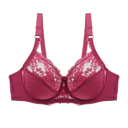 Hxshgdsn Womens Lace Bras Plus Size Sheer Lingerie Push Up Padded Unlined Lift Up Underwire Everyday Comfy Balconette Demi Bras Wine 2 44C