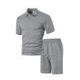 thumbnail image 3 of Men's Textured Short Sleeve Collared Shirt & Shorts Set Light Gray S, 3 of 7