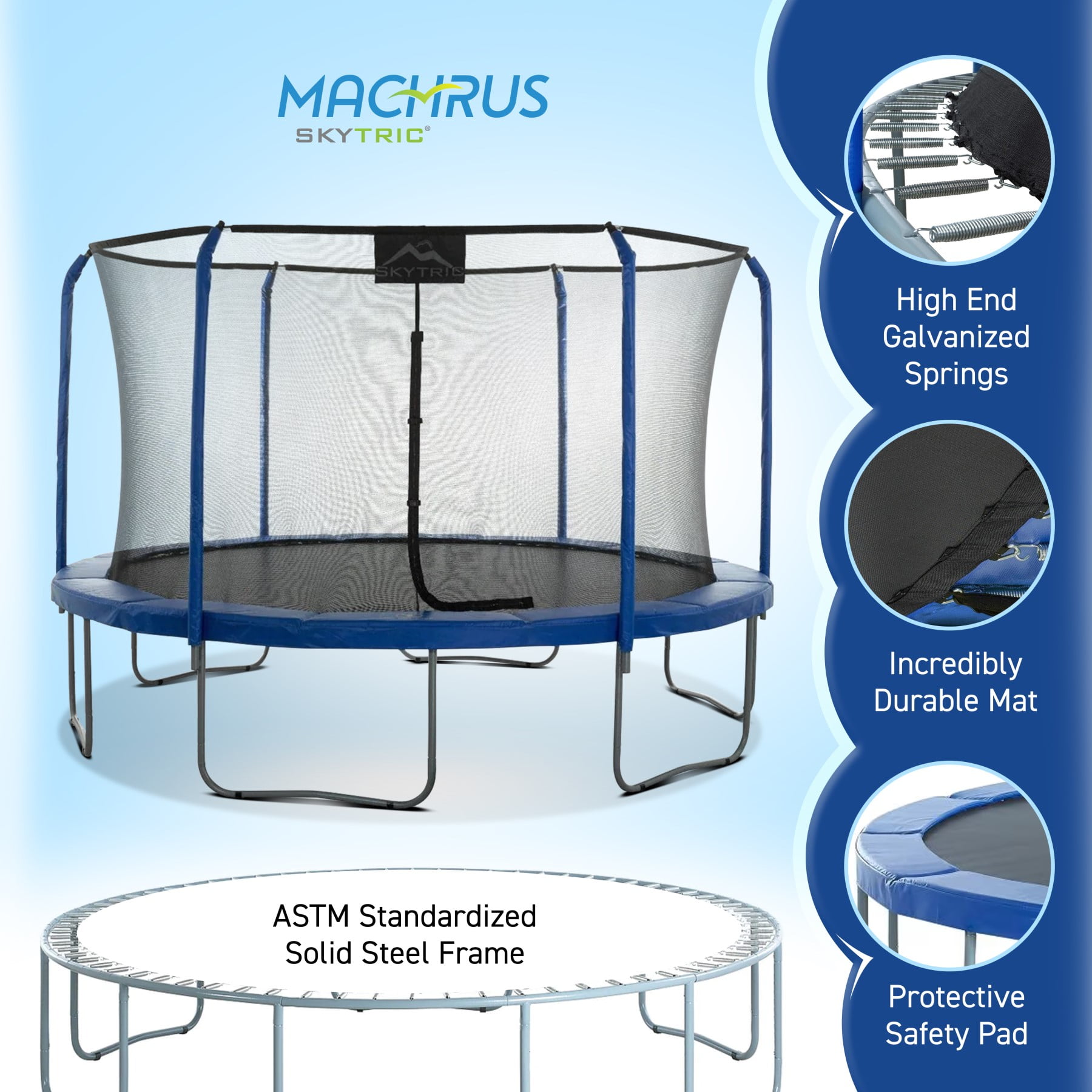 Machrus Skytric 11FT Round Trampoline with Top-Ring Flex Frame Safety Enclosure – Kids, Toddlers & Adults Trampoline – Mini Trampoline with Easy Assembly