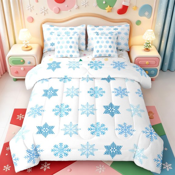 Manfei Christmas Cute Snowflake 7-Piece Twin Bedding,Stars Pattern Bedding Comforter Set,Xmas Reversible
