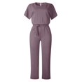thumbnail image 2 of Riforla Women's Fashion Solid Color Lace up Button Short Sleeved Jumpsuit Jumpsuits for Women Purple L, 2 of 6