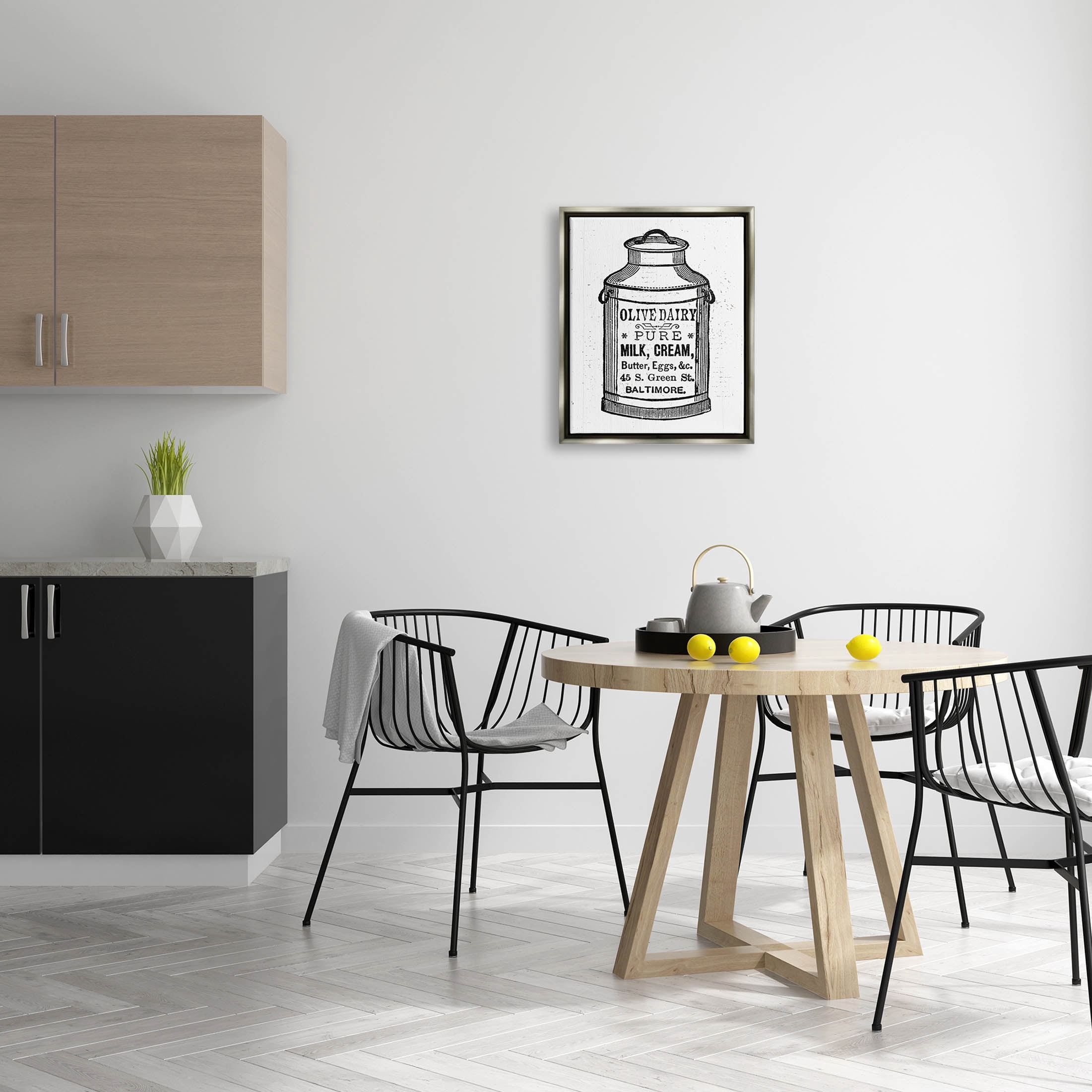 Stupell Industries Olive Dairy Vintage Milk Can Graphic Art Luster Gray Floating Framed Canvas Print Wall Art, Design by Lil' Rue
