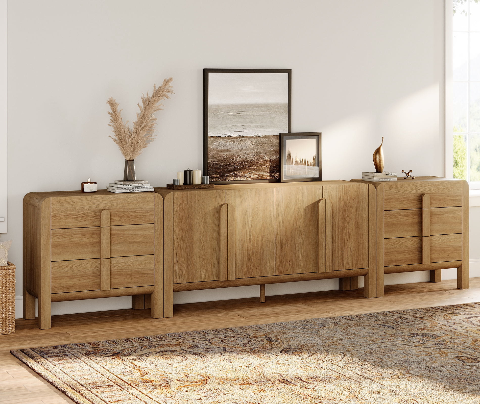 Modern TV Stand for TVs up to 120 inch, 3 in 1 Entertainment Center with Adjustable Shelves and 6 Drawers, Large TV Console for Living Room,Bedroom