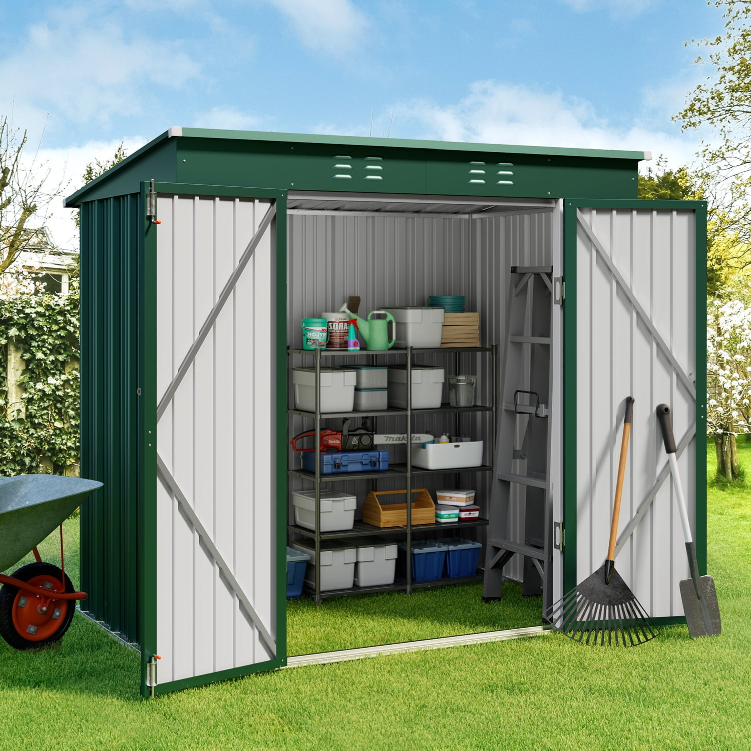 Outdoor Storage Shed, Lofka 6 x 4 Metal Garden Shed with Double Lockable Doors, Waterproof Shed Outdoor Storage Clearance for Backyard Patio Lawn, Green