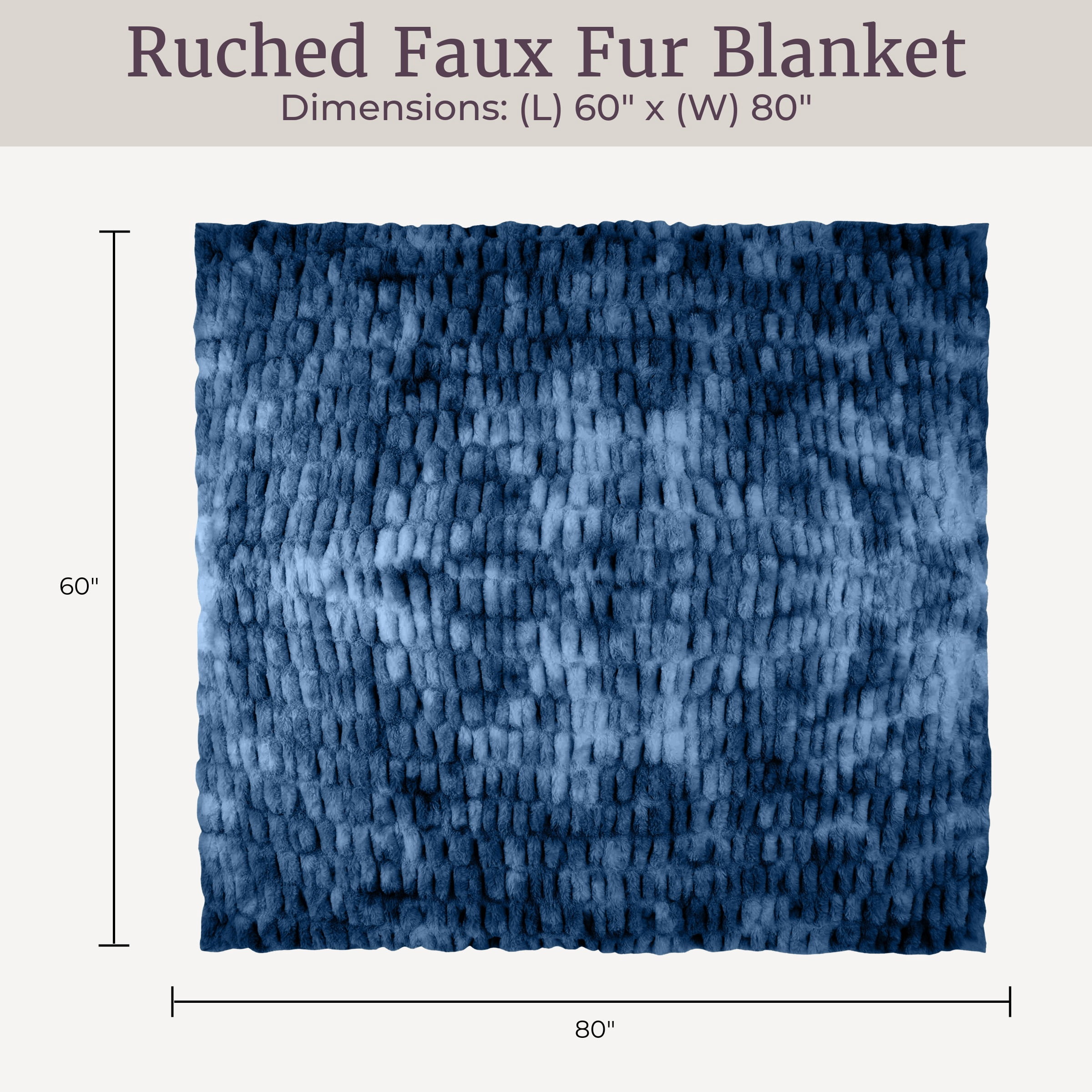 Lavish Home 60x80-Inch Ruched Faux Fur Blanket for Sofas and Beds (Blue)