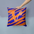 thumbnail image 2 of Letter V Initial  Tiger Stripe Blue and Orange Fabric Decorative Pillow, 2 of 4