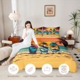 thumbnail image 3 of Castle Fairy Retro Sunset Surfboard Queen Comforter Set 3 Pieces,Palm Wave Beach Graphic Comforter Sets Queen,Orange Teal,Black Reversible,1 Comforter and 2 Pillowcases, 3 of 6