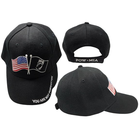 USA & Pow Flags You Are Not Forgotten POW MIA Black Embroidered Cap Hat