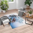 thumbnail image 1 of Butterfly Turkish Area Rug, Monarch Butterflies Vintage Damask Inspired Design, Soft Carpet for Living Room Decor with Distressed Look, 4' X 5.7', Dark Sky Blue, by Ambesonne, 1 of 4