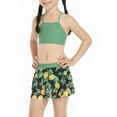 thumbnail image 6 of Arvbitana Women Girls Swimwear Sets Solid Color Sling Vest +Floral/Leaf/Lemon Print Skirt +Thong 3Pcs, 6 of 9