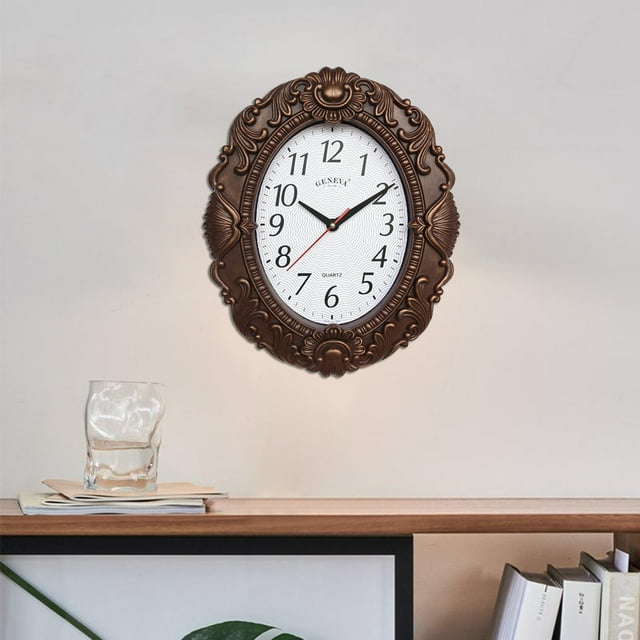 Reloj de pared retro ovalado de 14 '', relojes de pared silenciosos decorativos con movimiento de que no hace tictac para cocina, decoración de Color de madera BLESIY Reloj de pared