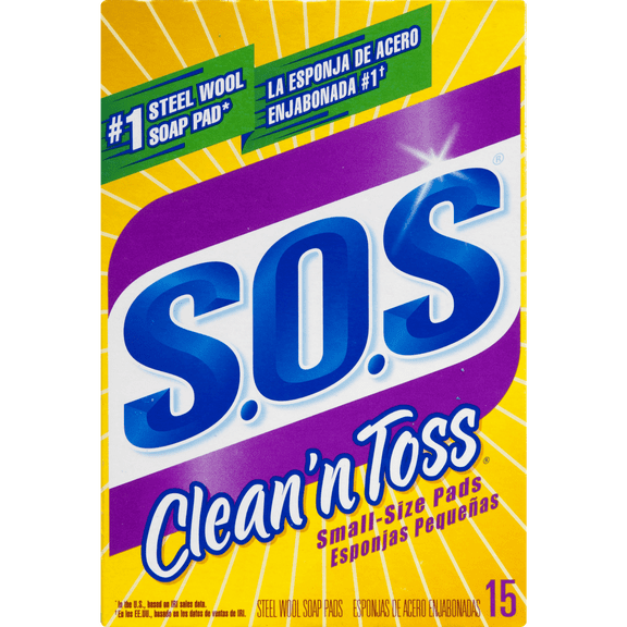 S.O.S. Clean 'n Toss Steel Wool Cleaning Pads - Dual-Sided - 15 Piece, Multicolor