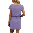thumbnail image 4 of UoCefik Athletic Dress for Women Cute Summer V Neck Short Sleeve Tee Shirt Dress Vacation Tie Waist Mini Short Sundress Beach Hawaiian Casual Elegant Dresses with Pockets Purple M, 4 of 5