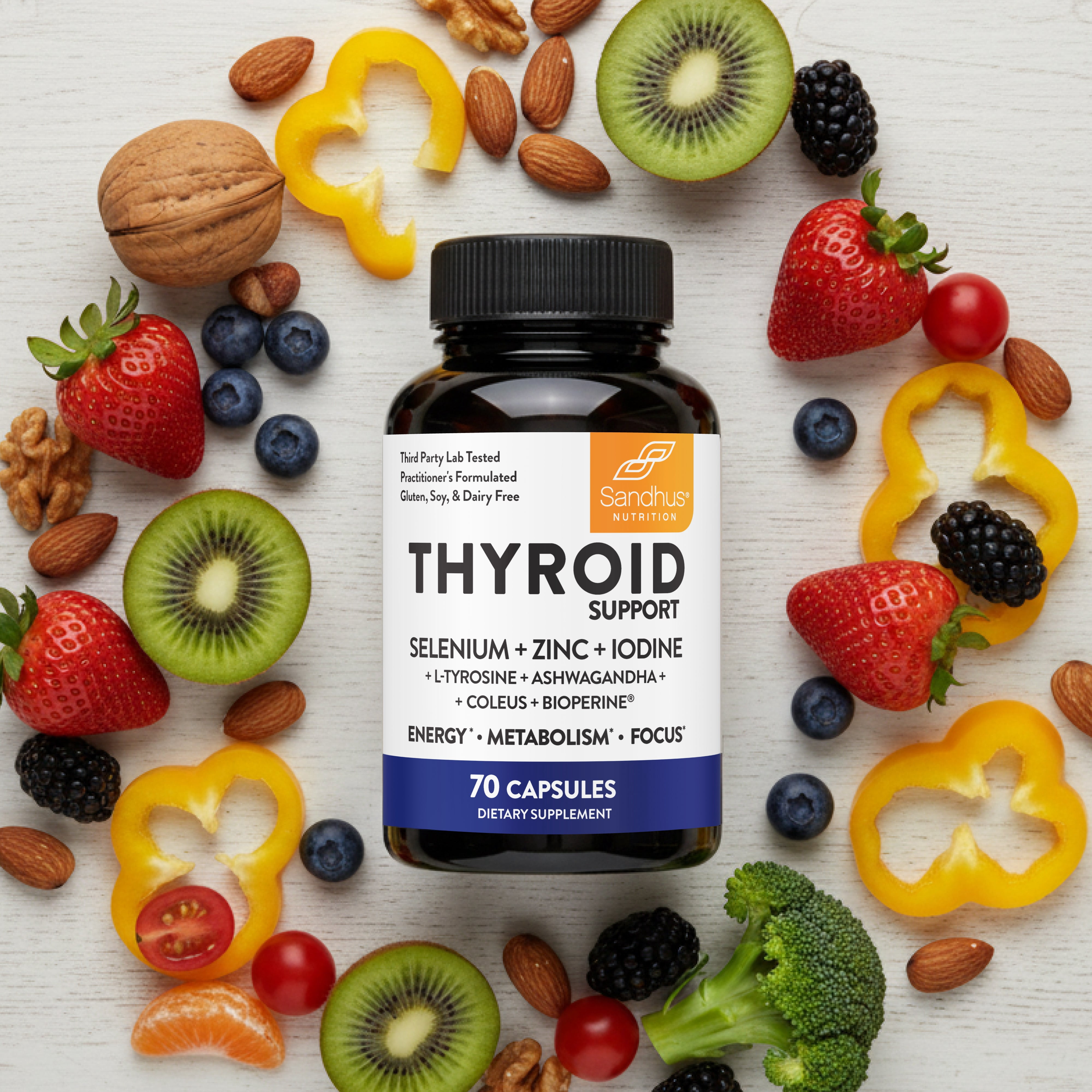 Sandhu's Thyroid Support Complex with Selenium, Zinc, Iodine, L Tyrosine, Ashwagandha | Pure Health Supplement for Women & Men |70 Count, 35 Days Supply