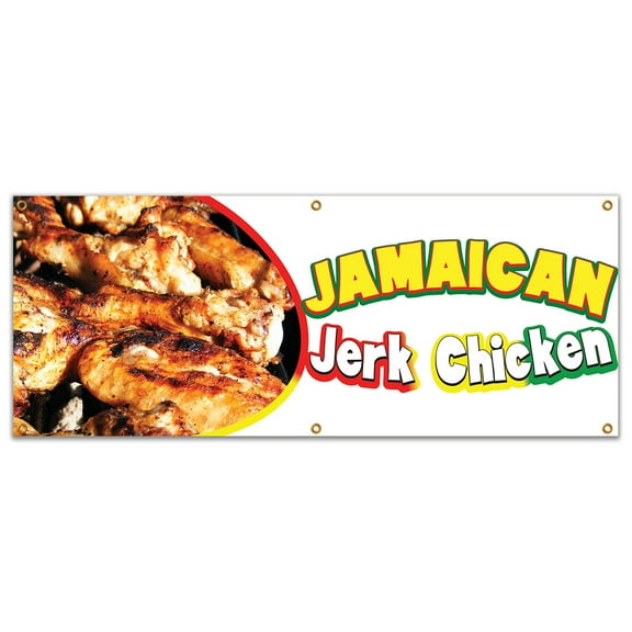 SignMission B-72 Jamaican Jerk Chicken19 72 in. Jamaican Jerk Chicken Banner with Concession Stand Food Truck Single Sided