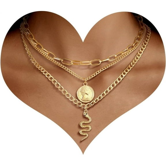 XBage Gold Layered Necklaces For Women Trendy Retro Coin Pendant Gold Necklace Dainty Chunky Link Chain Choker Necklaces For Jewelry Birthday Gifts4867