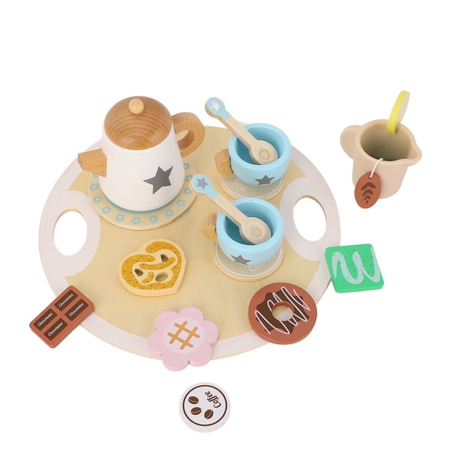 Wooden Teapot Tea Cup Set, Role Playing Accessories Educational Pretend Wooden Tea Set Safe for Little Girls