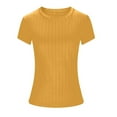 thumbnail image 4 of Miluxas Womens Crew Neck Ribbed Skim Short Sleeve Fitted T Shirts Casual Basic Tight Tees Stretchy Tops for Women Yellow XL(XL), 4 of 9