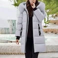 thumbnail image 5 of Women's Quilted Jacket with Hooded Winter Warm Thickened Long Sleeve Mid Length Solid Color Down Jacket Outerwear Puffer Coats with Pockets Women Winter Clothes, 5 of 5