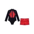 thumbnail image 3 of Doomiva Kids Girls Long Sleeve Shiny Gymnastic Dance Leotard Bodysuit Jumpsuit with Metallic Shorts Set Activewear Red 6, 3 of 7