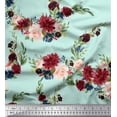 thumbnail image 1 of Soimoi Green Silk Fabric Ranunculus & Penoy Floral Print Print Fabric by the Yard 44 Inch Wide, 1 of 3