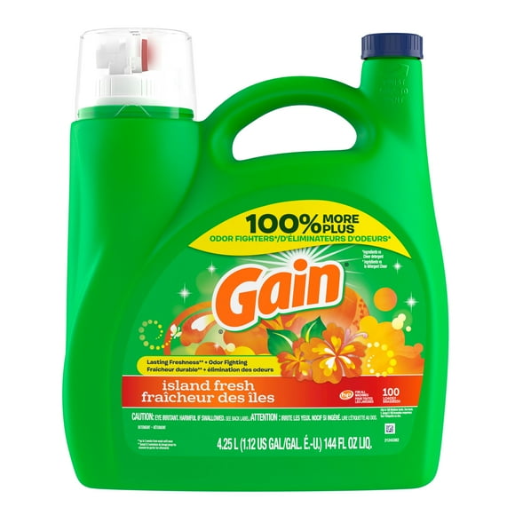 Gain Liquid Laundry Detergent, Island Fresh Scent, Freshness + Odour Fighting, High efficiency washing machine liquid cleaning soap, 4.25 Litres, 100 Wash Loads